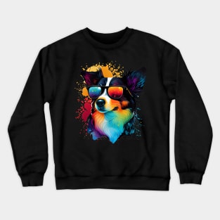 Colourful Cool Border Collie Dog with Sunglasses Crewneck Sweatshirt